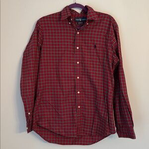 Ralph Lauren Men's Red and Plaid Button Up Shirt